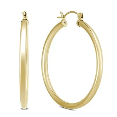 14k Yellow Gold 3MM Thick Tube Hoop Earrings (40MM)