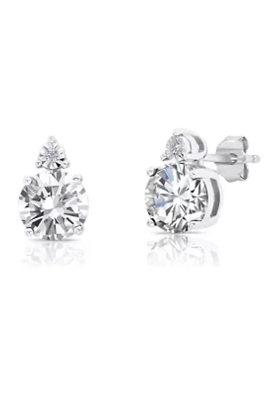 7 Millimeter Round Created White Sapphire and Diamond Accent Stud Earrings in Sterling Silver
