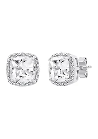 7 Millimeter Cushion-Cut Created White Sapphire and Diamond Accent Halo Stud Earrings in Sterling Silver