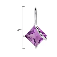 Sterling Silver 7MM Princess Cut Gemstone Drop Earrings