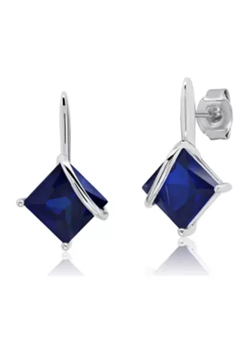 Sterling Silver 7MM Princess Cut Gemstone Drop Earrings