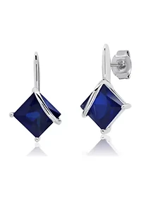 Sterling Silver 7MM Princess Cut Gemstone Drop Earrings