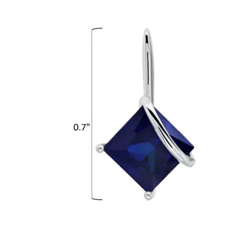 Sterling Silver 7MM Princess Cut Gemstone Drop Earrings