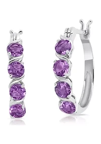 Round Amethyst Statement Hoop Earrings in Sterling Silver (0.9 Inches)