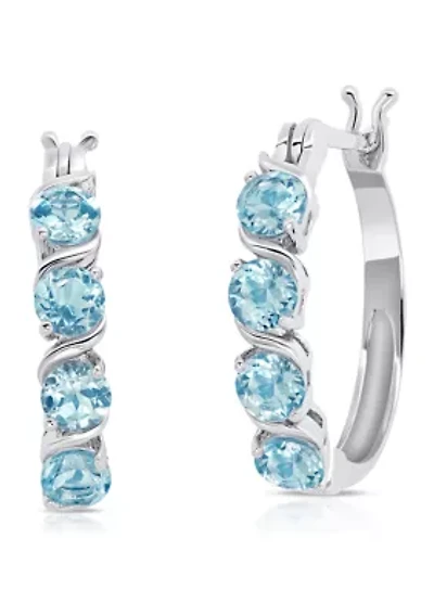 Round Blue Topaz Statement Hoop Earrings in Sterling Silver (0.9 Inches)