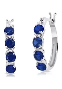 Round Created Blue Sapphire Statement Hoop Earrings in Sterling Silver (0.9 Inches)