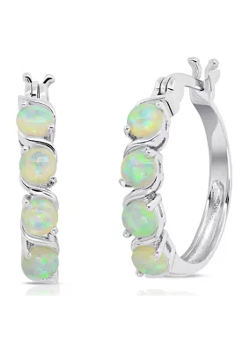 Round Created Opal Statement Hoop Earrings in Sterling Silver (0.9 Inches)