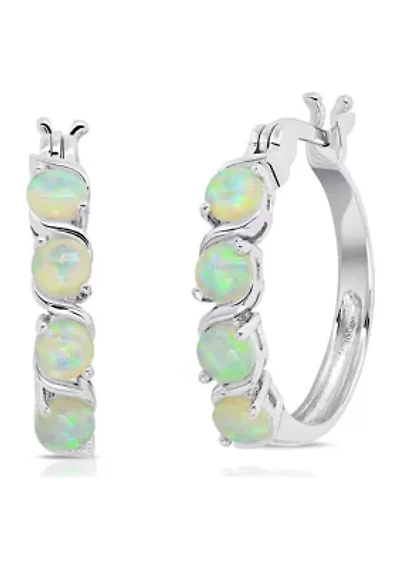 Round Created Opal Statement Hoop Earrings in Sterling Silver (0.9 Inches)