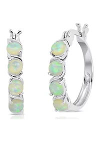 Round Created Opal Statement Hoop Earrings in Sterling Silver (0.9 Inches)