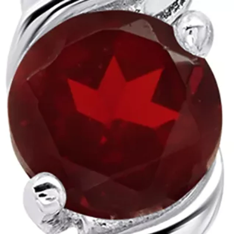 Round Garnet Statement Hoop Earrings in Sterling Silver (0.9 Inches)