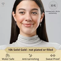 10K White Gold Small Huggie Hoop Gold Cross Earrings with Dangle | Hypoallergenic 10K Gold Hoop Earrings with Hidden Notched Post by MAX + STONE