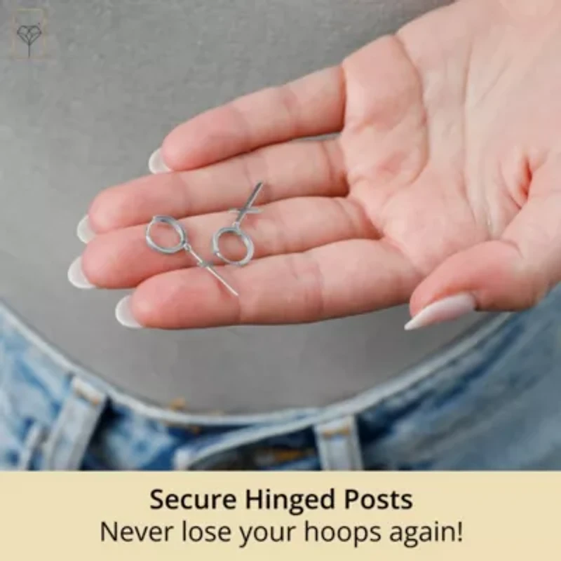 10K White Gold Small Huggie Hoop Gold Cross Earrings with Dangle | Hypoallergenic 10K Gold Hoop Earrings with Hidden Notched Post by MAX + STONE