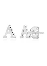 Letter A Stud Earrings in 14K White Gold 
