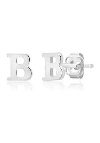 Letter B Stud Earrings in 14K White Gold
