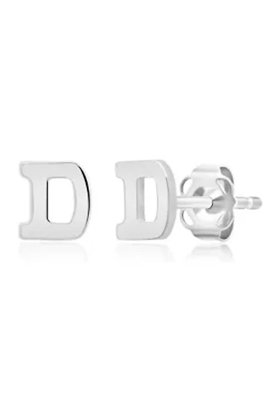 14K White Gold Letter (D) Stud Earrings
