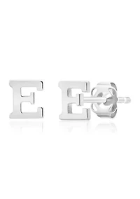 14K White Gold Letter (E) Stud Earrings