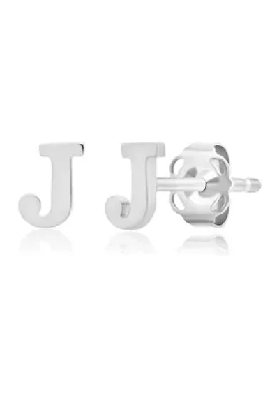 14K White Gold Letter (J) Stud Earrings