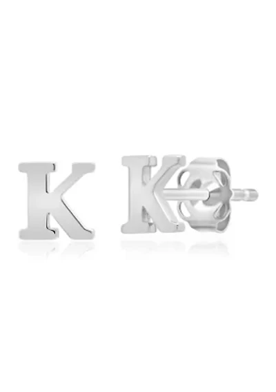 14K White Gold Letter (K) Stud Earrings