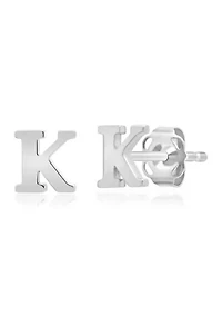 14K White Gold Letter (K) Stud Earrings