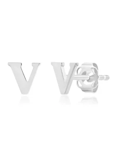 Letter V Stud Earrings in 14K White Gold