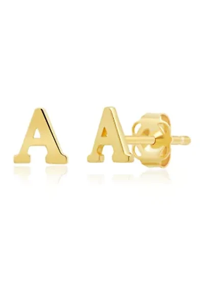 14K Yellow Gold Letter (A) Stud Earrings