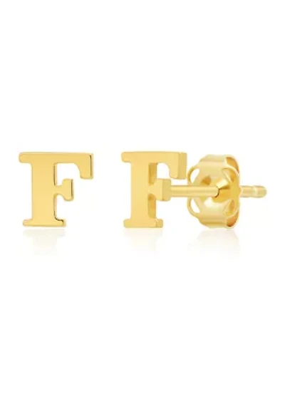 14K Yellow Gold Letter (F) Stud Earrings