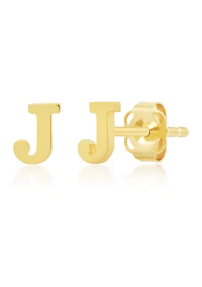 14K Yellow Gold Letter (J) Stud Earrings