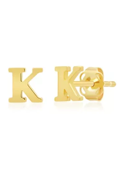 Letter K Stud Earrings in 14K Yellow Gold 