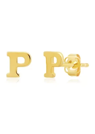 14K Yellow Gold Letter (P) Stud Earrings