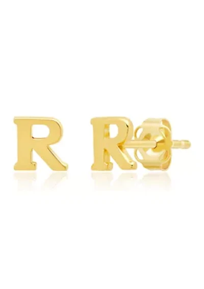 Letter R Stud Earrings in 14K Yellow Gold
