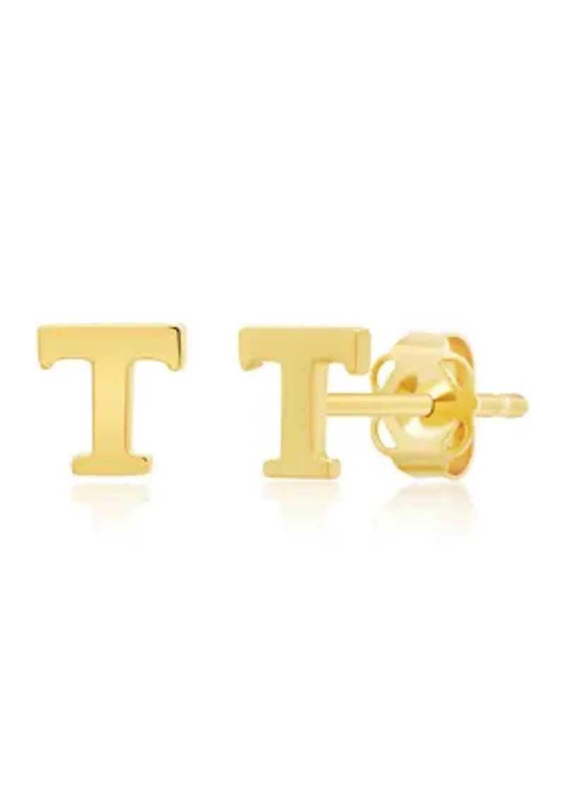 14K Yellow Gold Letter (T) Stud Earrings