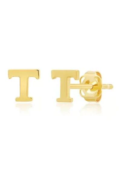 14K Yellow Gold Letter (T) Stud Earrings