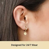 Genuine 14K Yellow Gold Minimalist Huggie Hoop Earrings with Dangle Round Plates