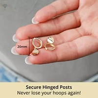 Genuine 14K Yellow Gold Minimalist Huggie Hoop Earrings with Dangle Round Plates