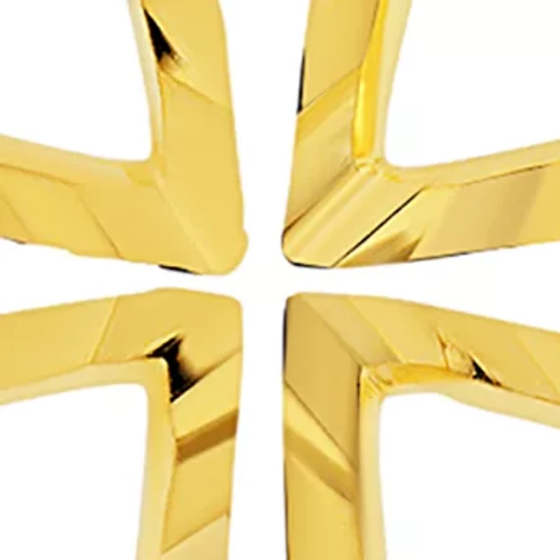 Genuine 14K Yellow Gold Minimalist Huggie Hoop Earrings with Dangle Diamond-Cut Cross