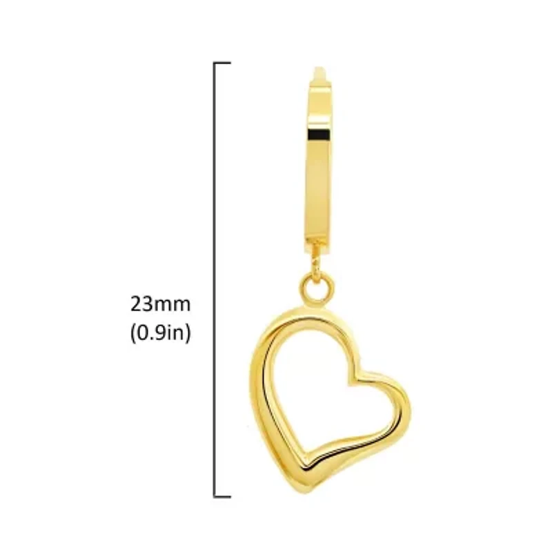 Genuine 14K Yellow Gold Minimalist Huggie Hoop Earrings with Dangle Hearts