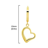 Genuine 14K Yellow Gold Minimalist Huggie Hoop Earrings with Dangle Hearts