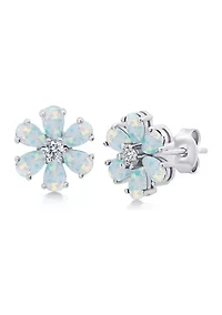 Created Opal Flower Stud Earrings in 925 Sterling Silver (0.5 Inch)