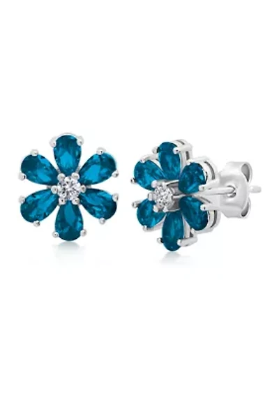 Londen Blue Topaz Flower Stud Earrings in 925 Sterling Silver 