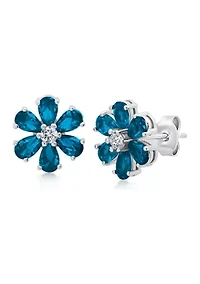 Londen Blue Topaz Flower Stud Earrings in 925 Sterling Silver 