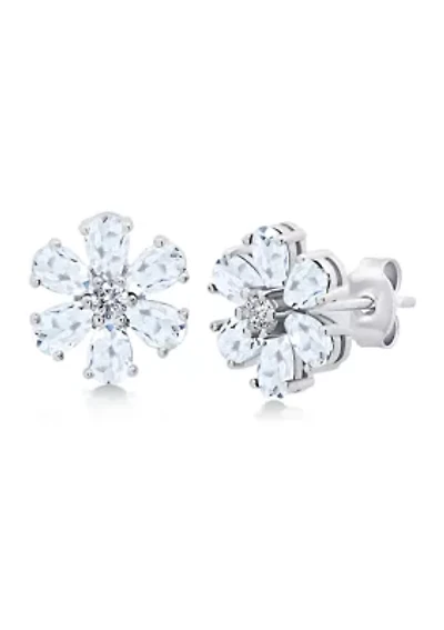 White Topaz Flower Stud Earrings in 925 Sterling Silver 