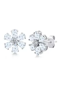 White Topaz Flower Stud Earrings in 925 Sterling Silver 