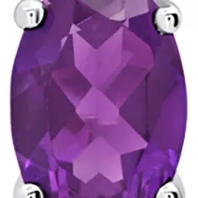 Genuine Amethyst Oval Shape Dangle Earrings in 925 Sterling Silver (1.5 Inch)