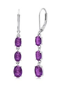 Genuine Amethyst  Oval Shape Dangle Earrings in 925 Sterling Silver (1.5 Inch)