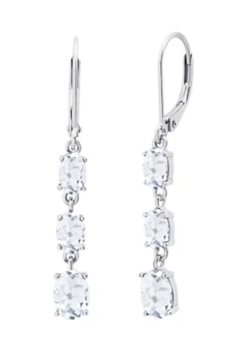 Created White Sapphire Oval Shape Dangle Earrings in 925 Sterling Silver