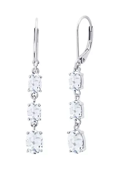 Created White Sapphire Oval Shape Dangle Earrings in 925 Sterling Silver 