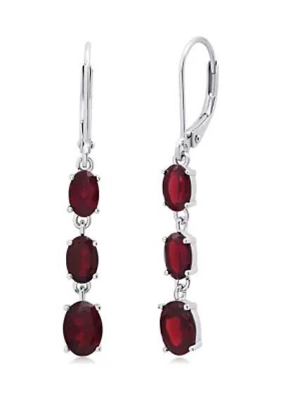 Genuine Garnet  Oval Shape Dangle Earrings in 925 Sterling Silver 