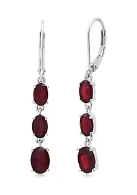 Genuine Garnet  Oval Shape Dangle Earrings in 925 Sterling Silver 