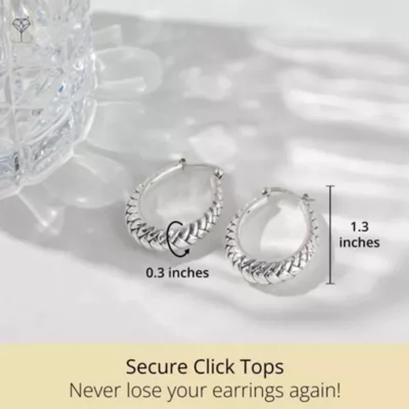 925 Sterling Silver Chunky Textured Braided Oval Hoop Earrings for Women | Hypoallergenic Chunky Silver Earrings | Anti Tarnish Silver Hoop Earrings for Women by MAX + STONE