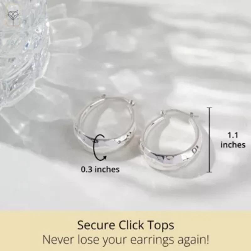 925 Sterling Silver Chunky Hammered Finish Hoop Earrings for Women | Hypoallergenic Chunky Silver Earrings | Anti Tarnish Silver Hoop Earrings for Women by MAX + STONE